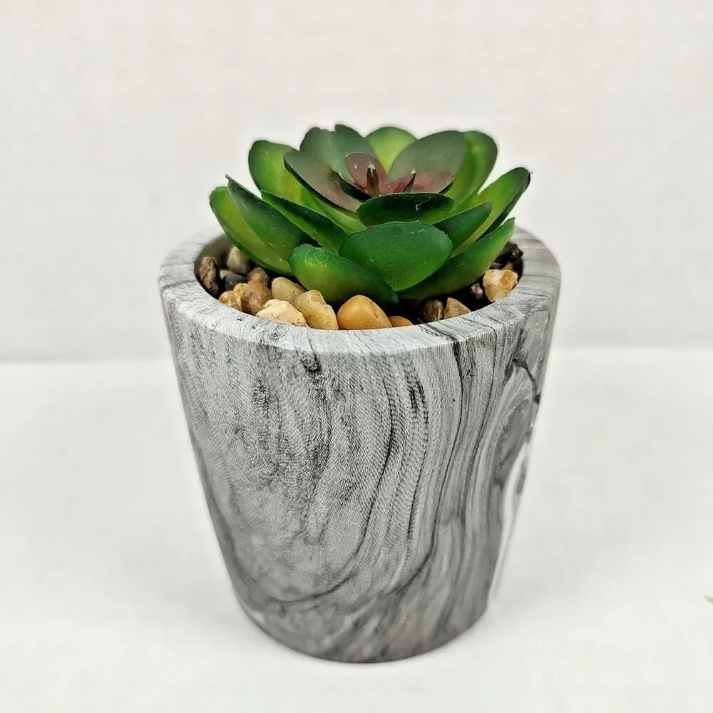 Mini Potted Plant Artificial Succulent Faux Marble 3.5